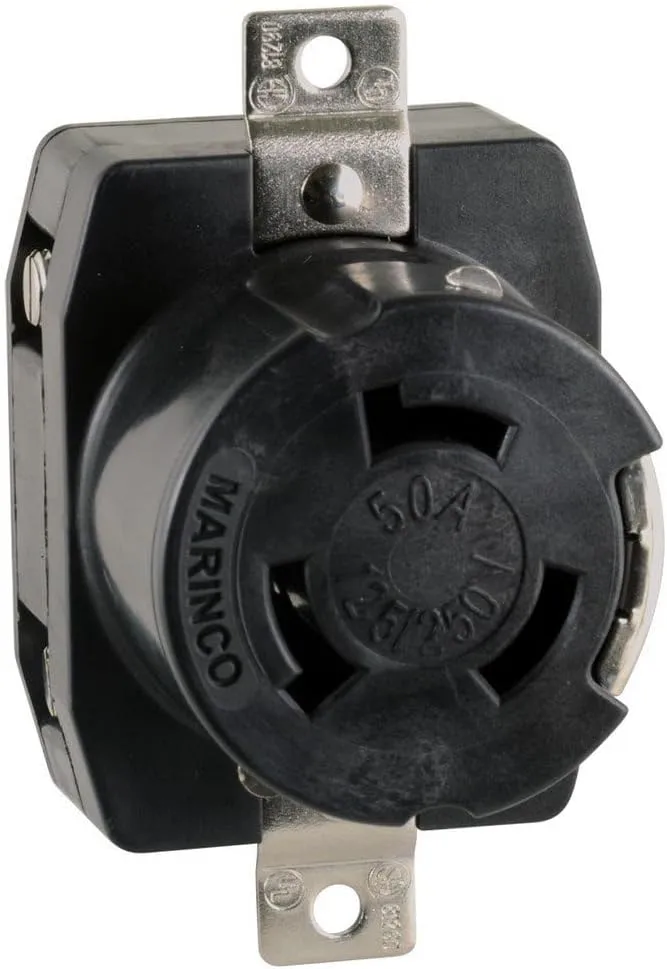 Marinco 6369CR Marine 3-Pole 4-Wire Electrical Dockside Receptacle (50-Amp, 125/250-Volt, Female, Black)