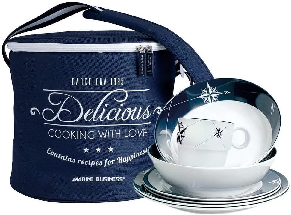 15147 Northwind Tableware Set and Basket - Round, 17-Piece, Blue