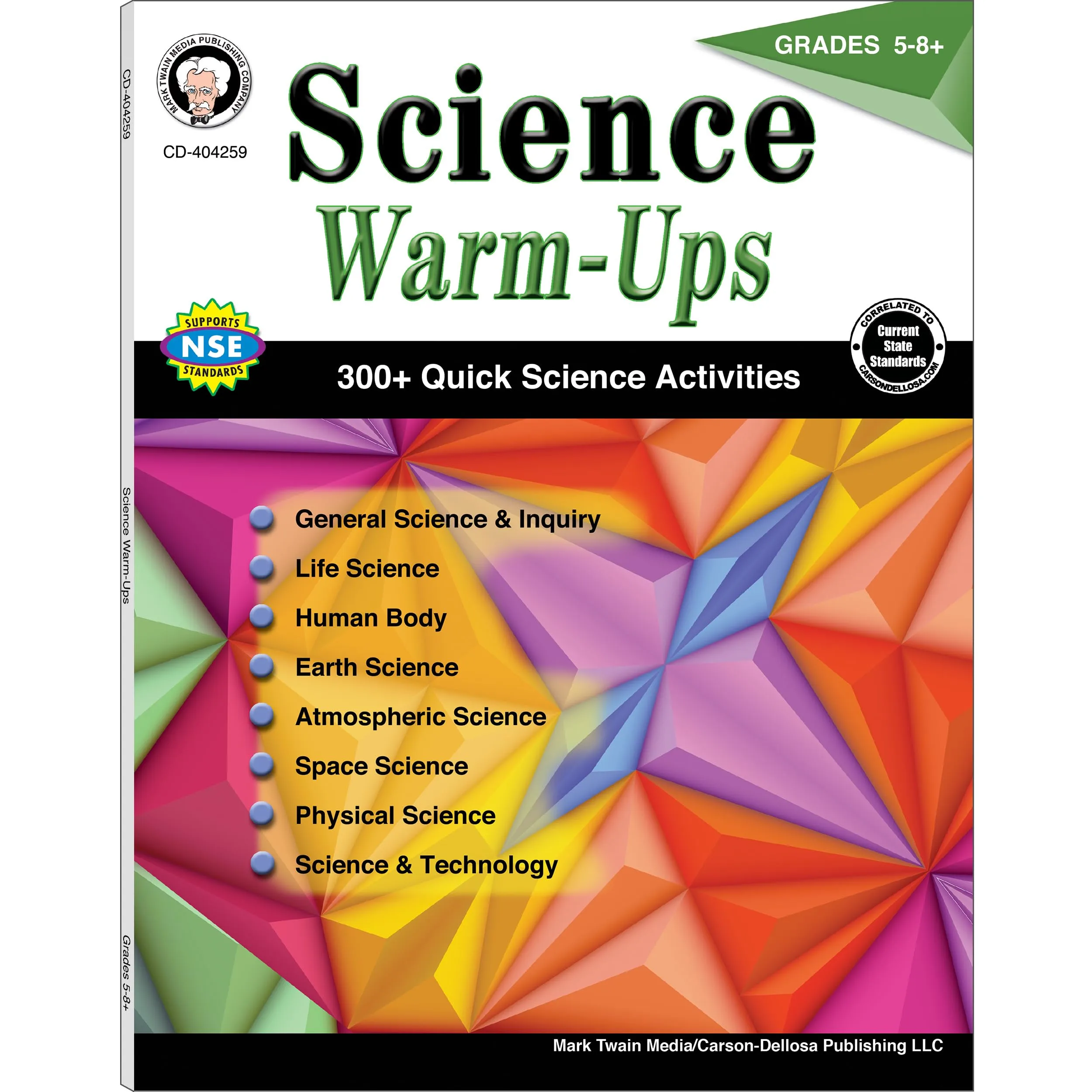 Mark Twain Science Warm-Ups Activity Book, Workbook for Grades 5 and Up, Space, Technology, Earth, Life, Anatomy, Physics