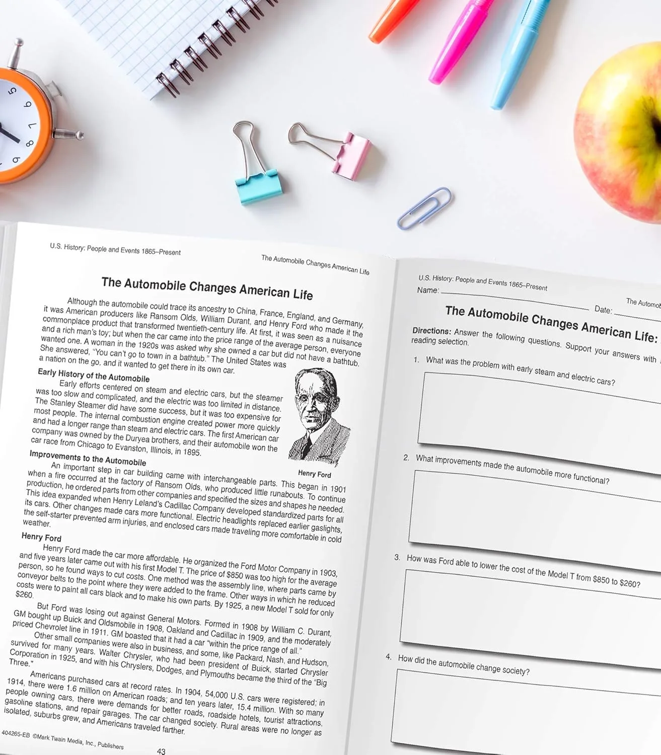 Mark Twain US History Workbook, Middle School Books Covering People and Events 1865 to Present Day