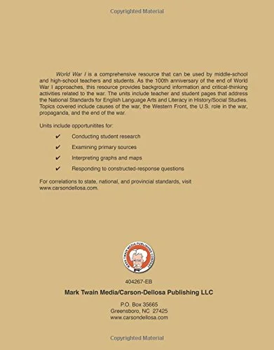 Mark Twain World War I World History Workbook, Middle School Books Covering WWI Causes, Propaganda, and More