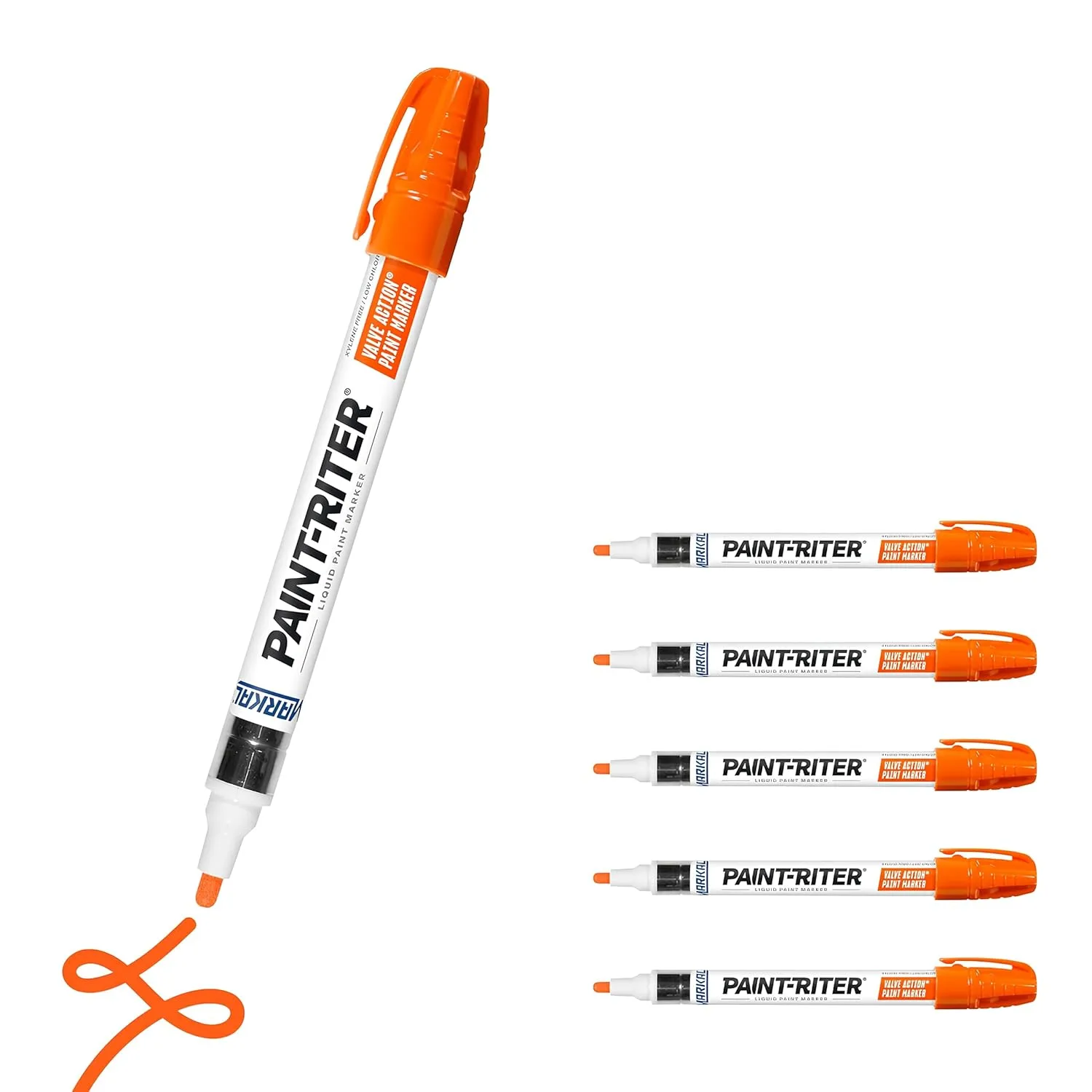Markal 96807 Paint-Riter+ Valve Action Marker, Versatile Surface Compatibility, Bold Mark Size 1.8", Orange 6-Pack