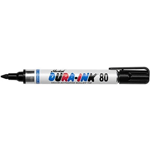 Markal 96923 Dura-Ink 80 Valve-Actuated Permanent Ink Marker with 1/8" Tapered Bullet Tip, Black (Pack of 12)