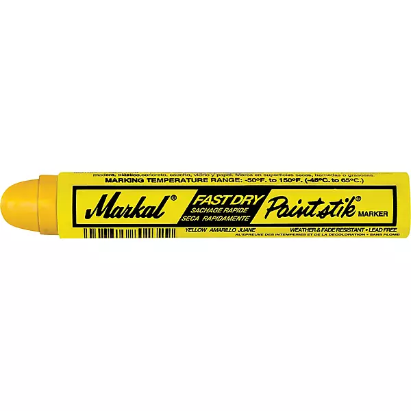 MARKAL Paintstik+ Fast Dry Marker - Yellow, 11/16 in