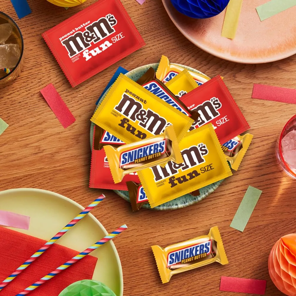 M&M'S Chocolate Candy and SNICKERS Fun Size Peanut and Peanut Butter Choclate Variety Assortment Candy Packs