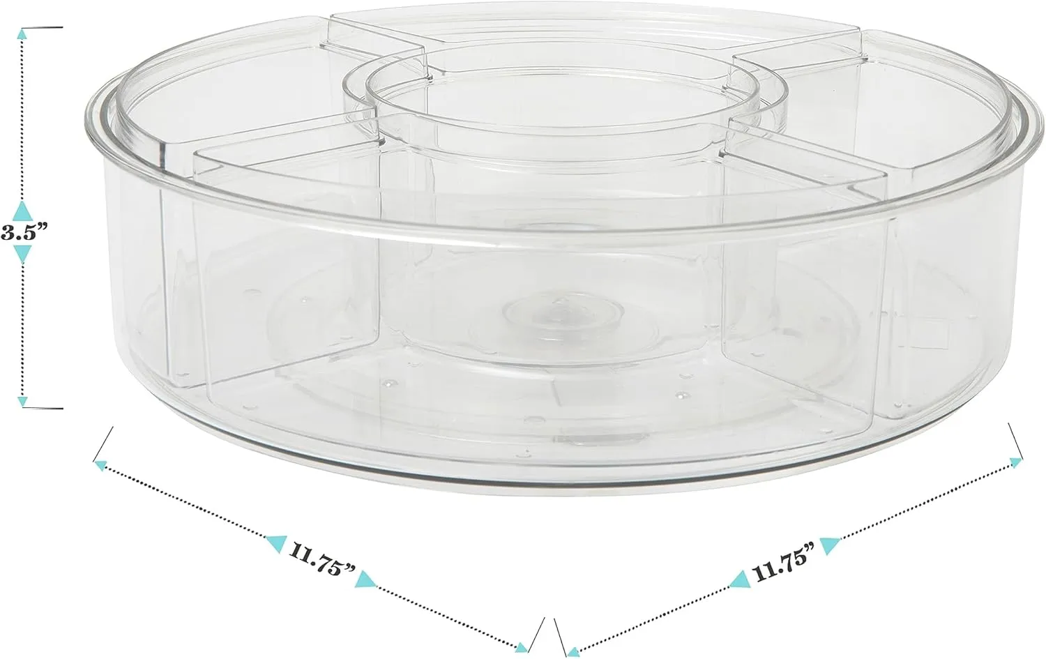 Martha Stewart Brody Divided Lazy Susan Organizer with 5 Removable Bins, Plastic 360° Rotating Desk Storage Organizer