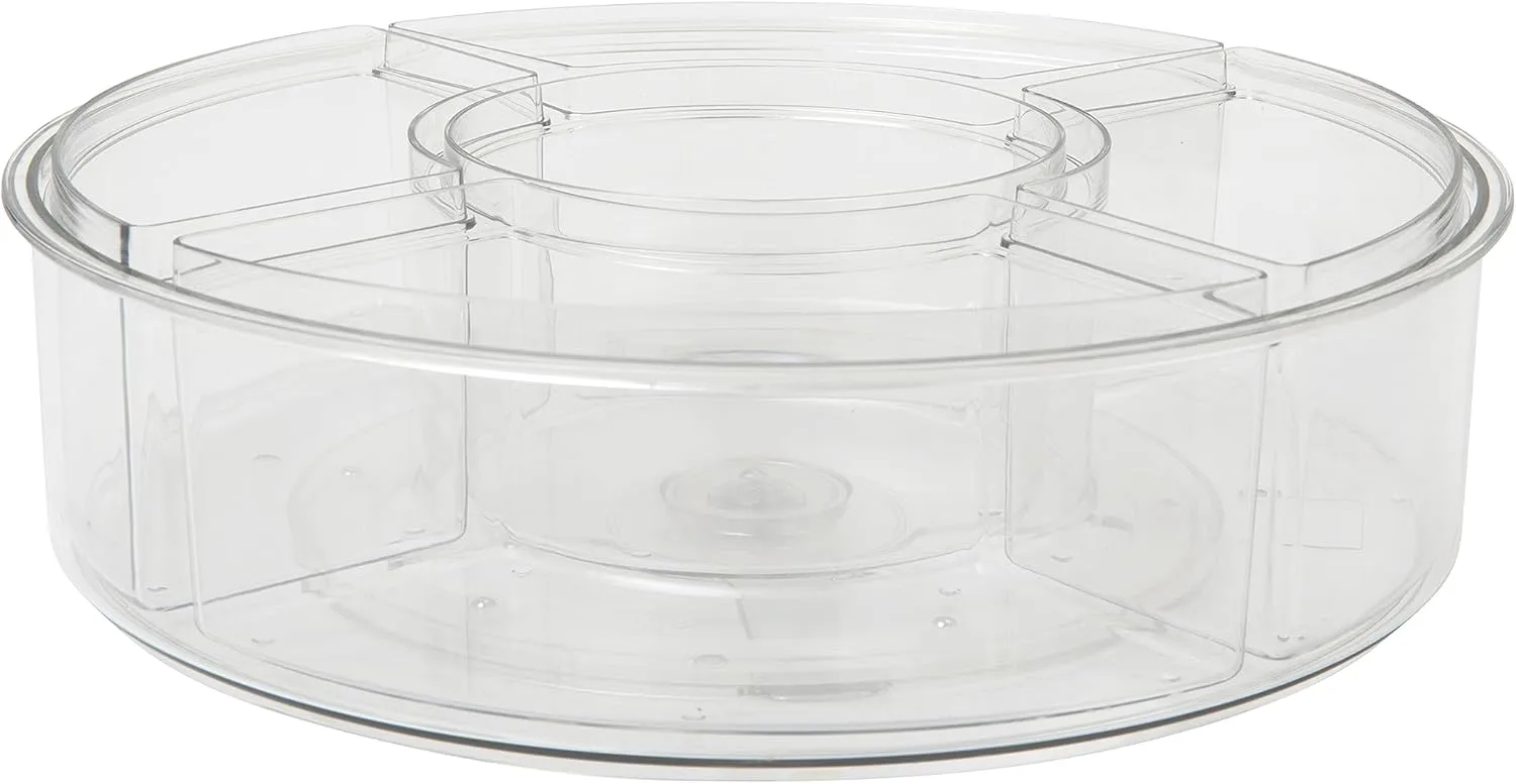 Martha Stewart Brody Divided Lazy Susan Organizer with 5 Removable Bins, Plastic 360° Rotating Desk Storage Organizer