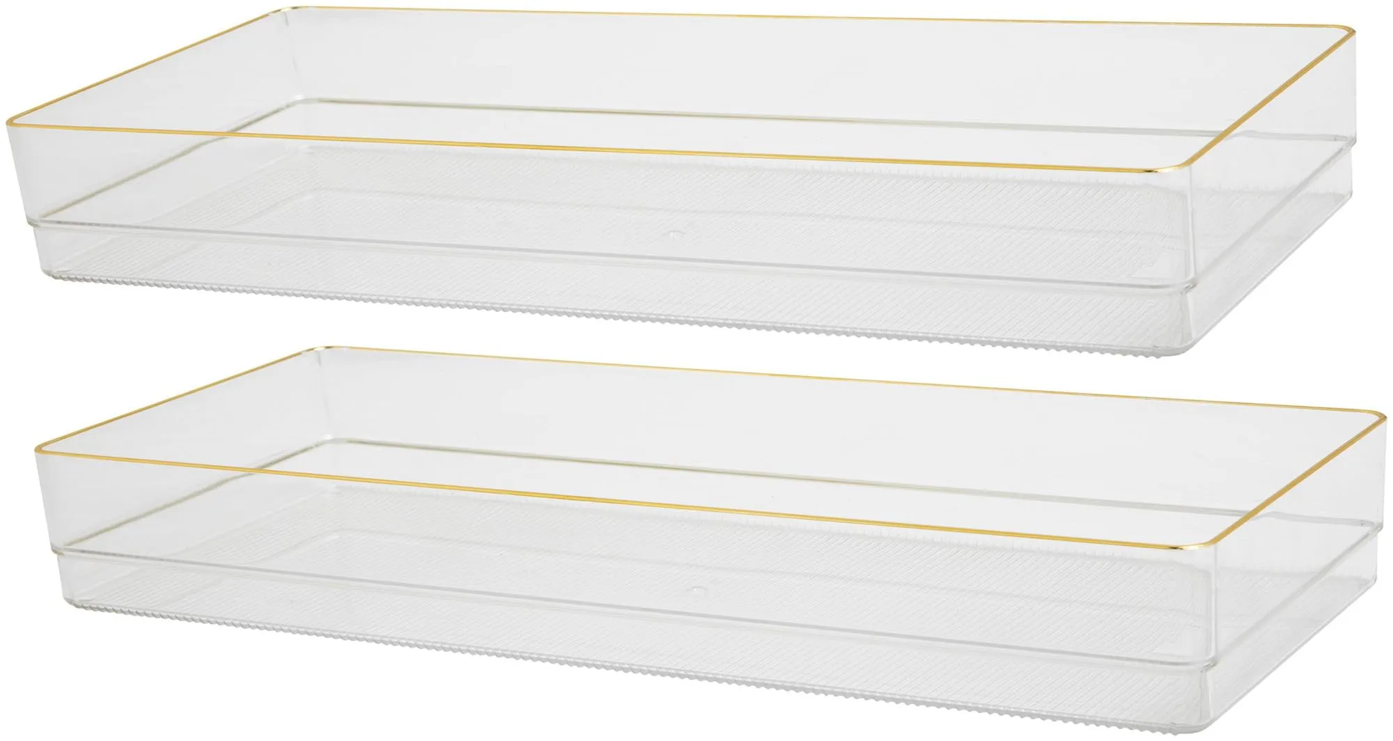 Martha Stewart Kerry Plastic Stackable Office Desk Drawer Organizers with Gold Trim