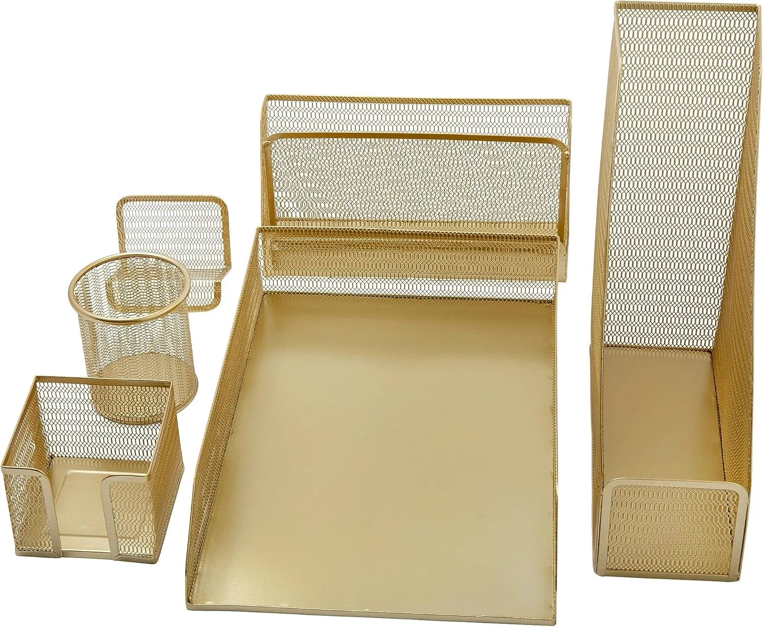 Martha Stewart Ryder Mesh Metal 6-Piece Desktop Organizer Set, Gold