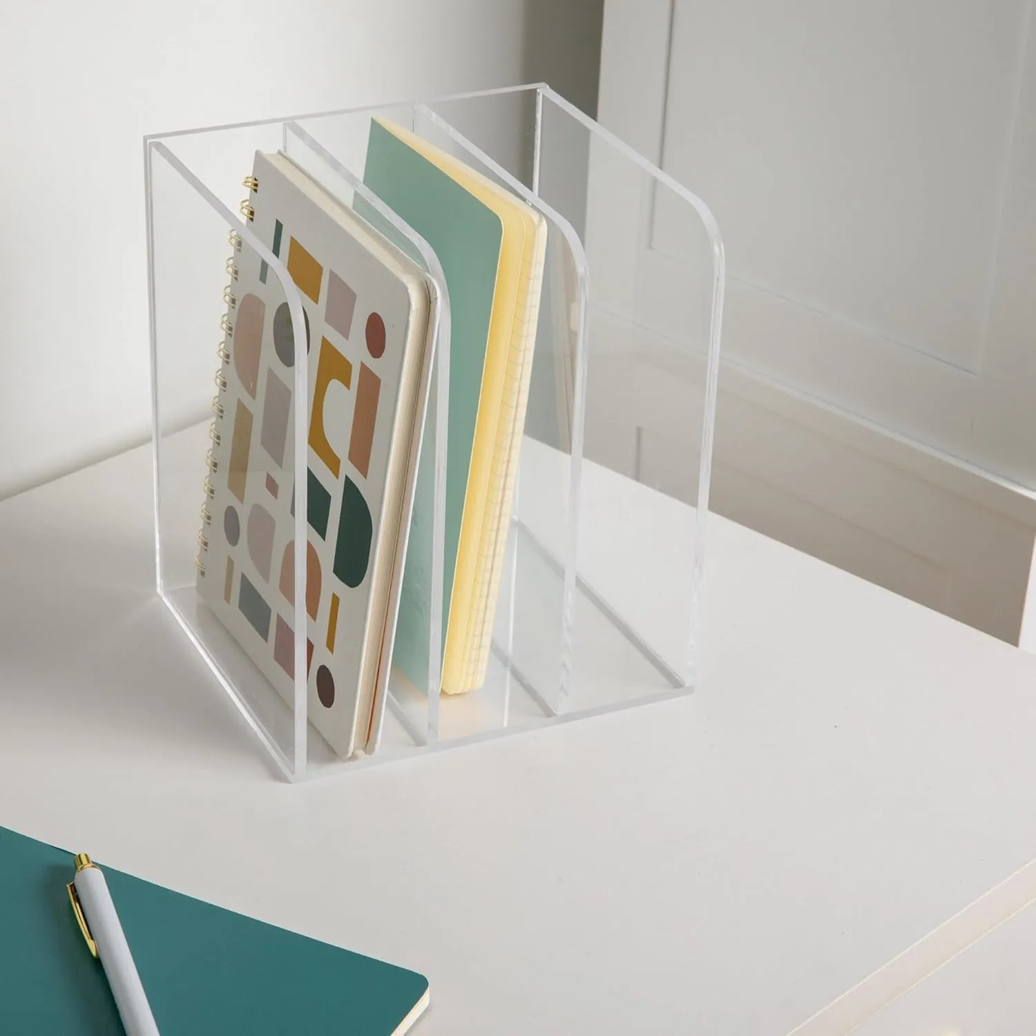 Martha Stewart Brody Desktop File Sorter - 3 Section Document Organizer for Binders, Folders, 8.5"W x 6.5"D, Clear
