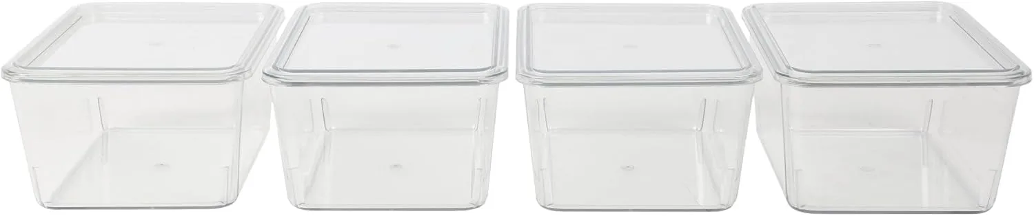 Martha Stewart Brody Plastic Storage Organizer Bins with Transparent Lids for Home Office, Kitchen, or Bathroom, 4 Pack