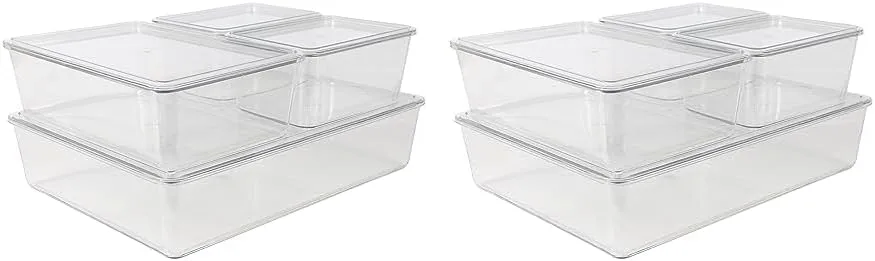 Martha Stewart Brody Plastic Storage Organizer Bins with Lids for Home Office, Kitchen, or Bathroom, 8 Pack