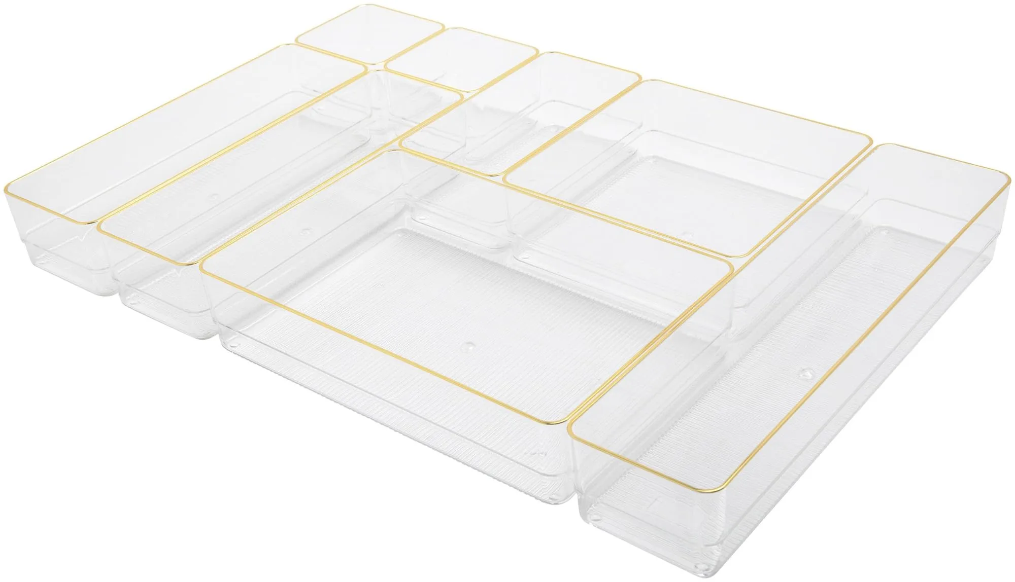 MARTHA STEWART Kerry Plastic Stackable Office Desk Drawer Organizers with Gold Trim