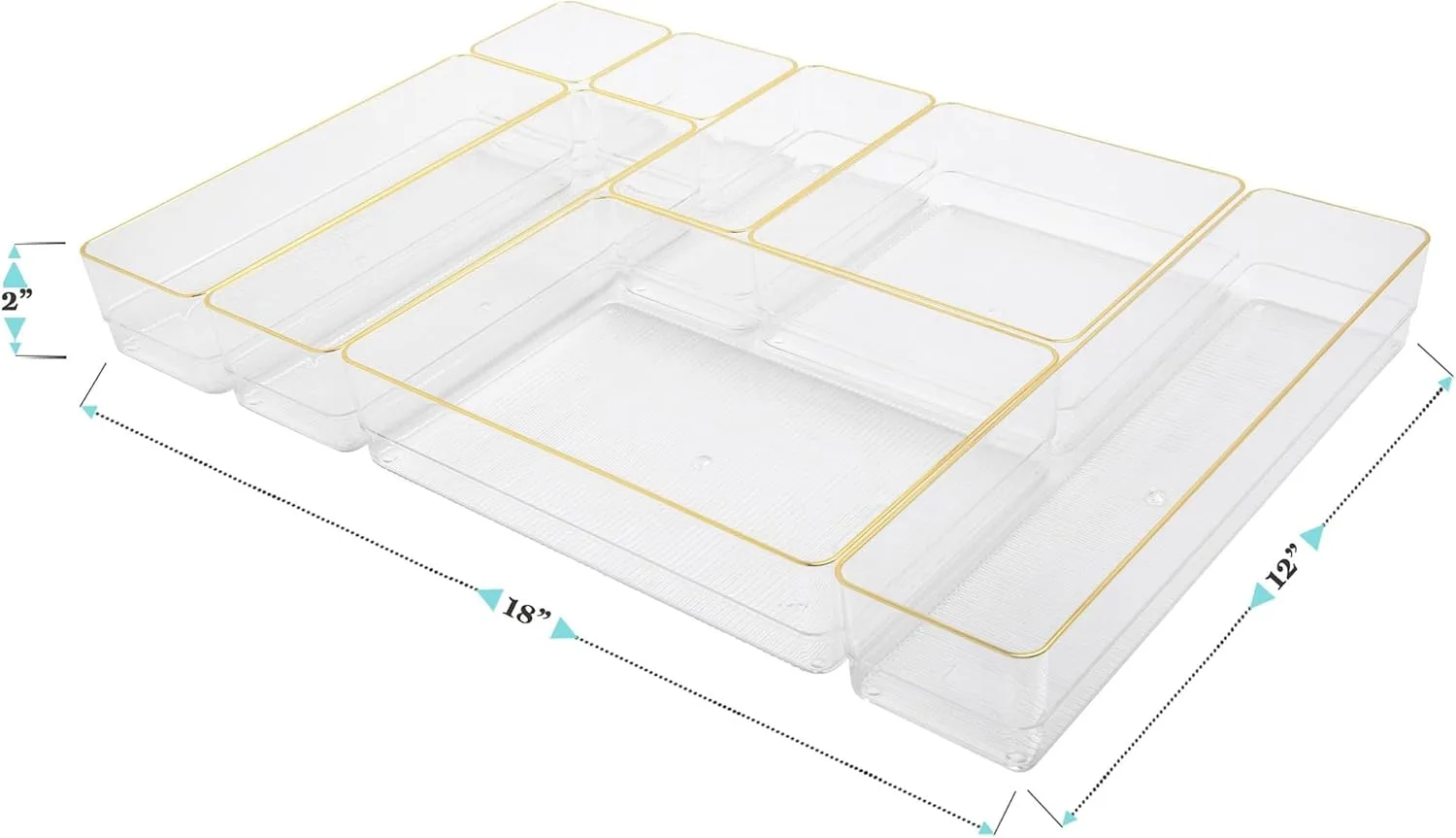 MARTHA STEWART Kerry Plastic Stackable Office Desk Drawer Organizers with Gold Trim