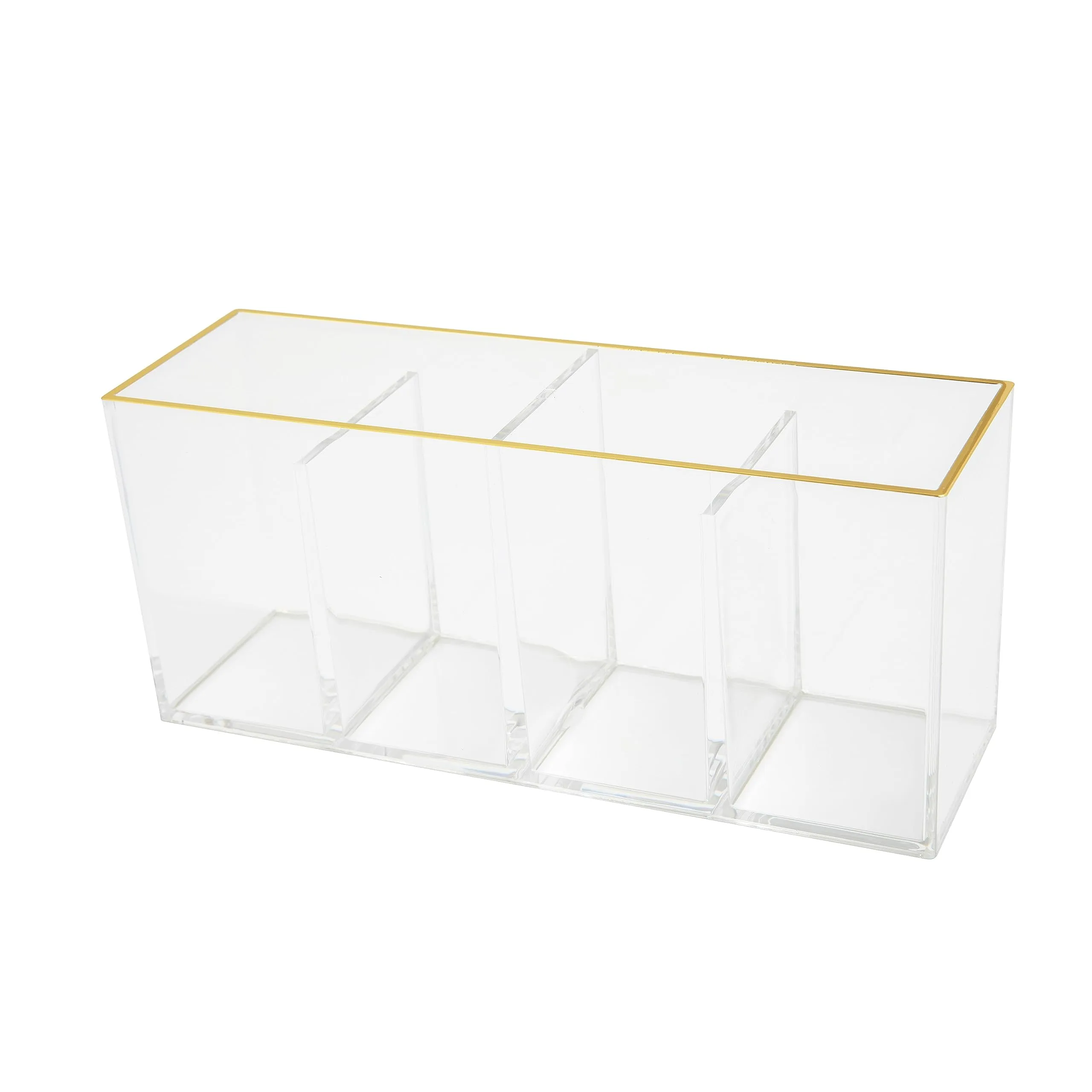 Martha Stewart Kerry Plastic 4 Compartment Pen Holder Office Desktop Organizer, with Gold Trim
