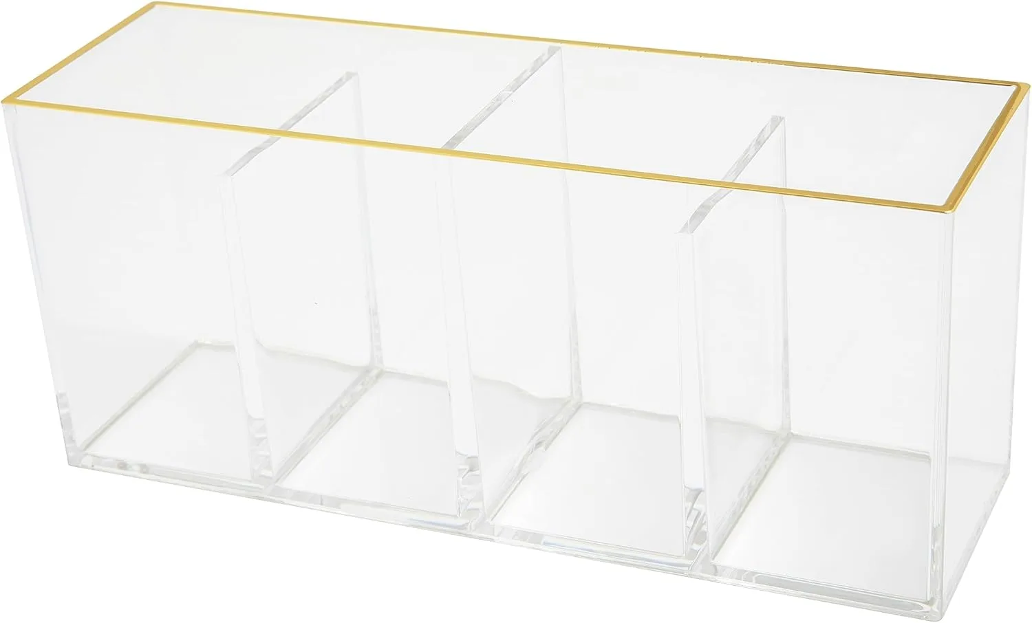 Martha Stewart Kerry Plastic 4 Compartment Pen Holder Office Desktop Organizer, with Gold Trim