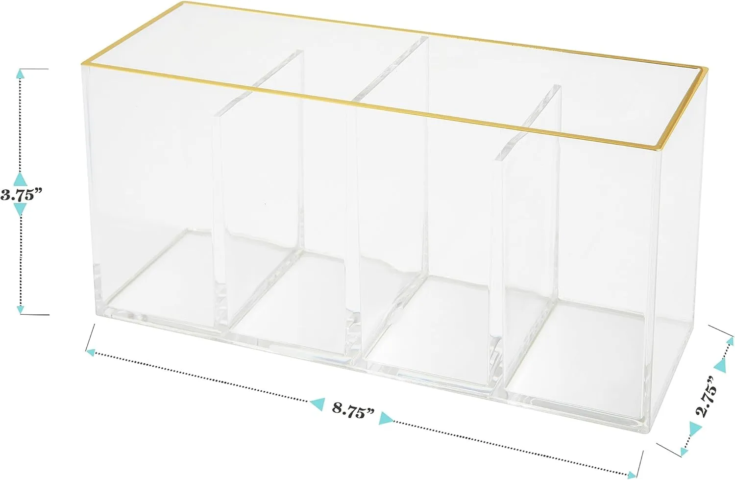 Martha Stewart Kerry Plastic 4 Compartment Pen Holder Office Desktop Organizer, with Gold Trim