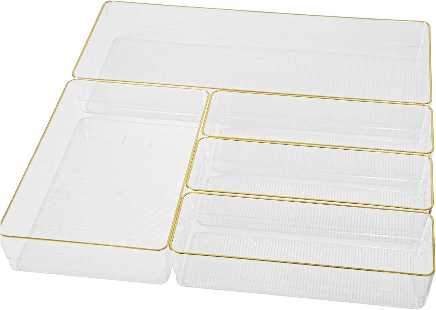 MARTHA STEWART Kerry Plastic Stackable Office Desk Drawer Organizers with Gold Trim