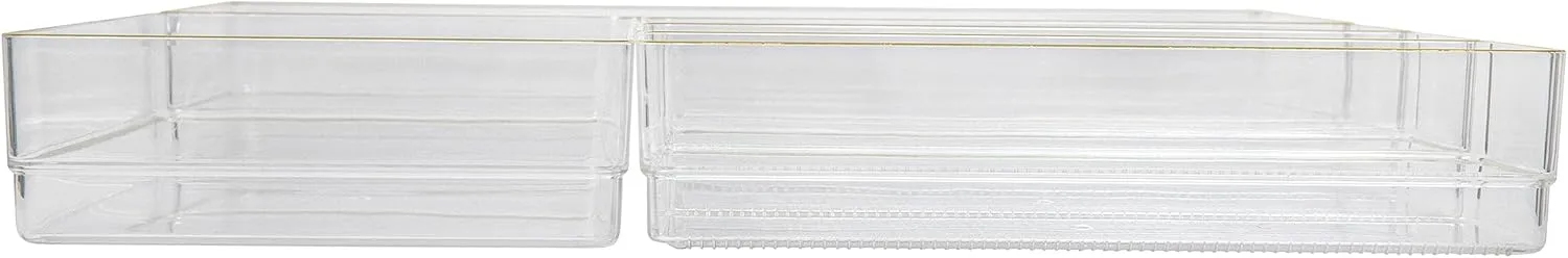MARTHA STEWART Kerry Plastic Stackable Office Desk Drawer Organizers with Gold Trim