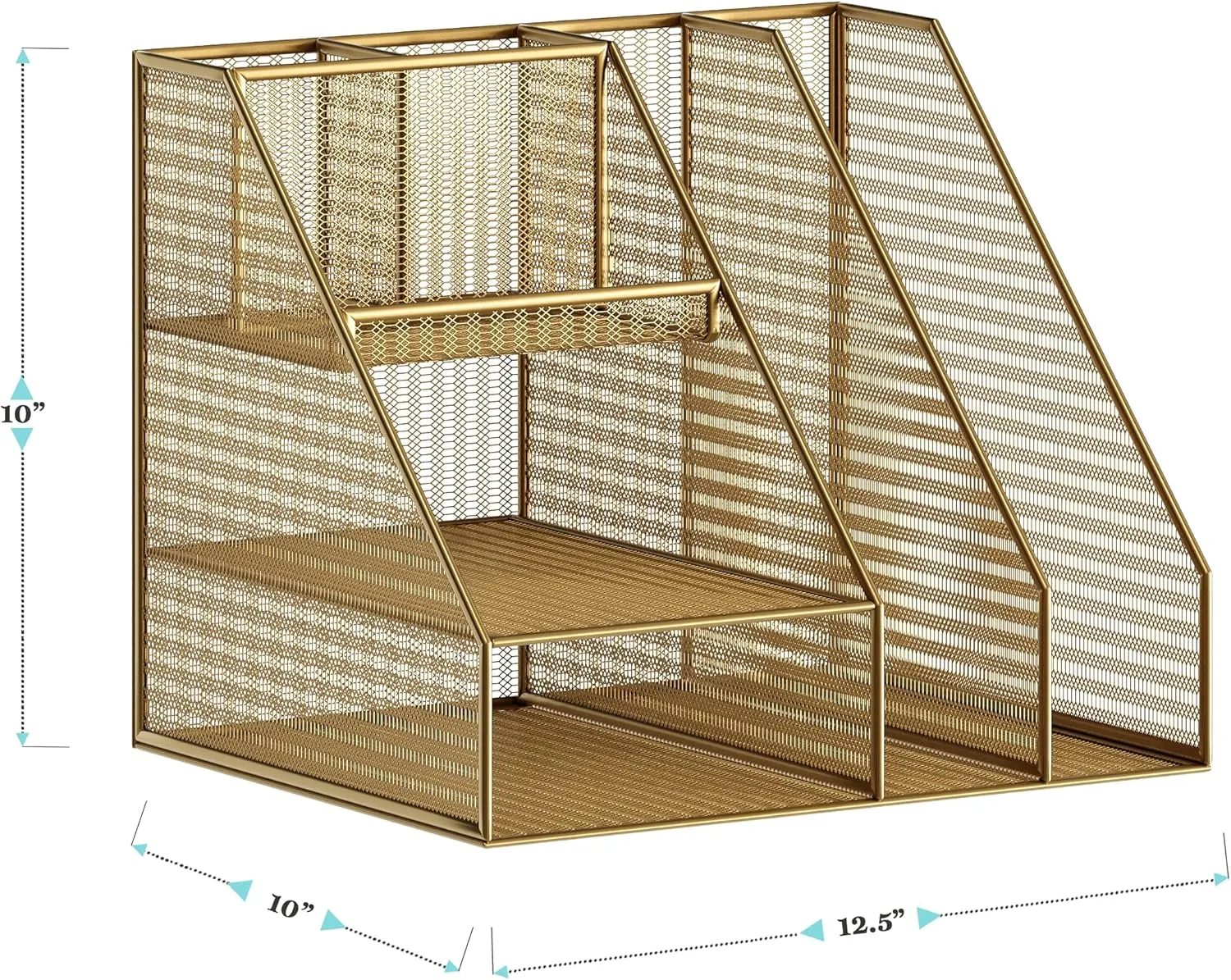 Martha Stewart Ryder Mesh Metal Large Desktop Organizer With Magazine File Holder, Pen Holder And Storage