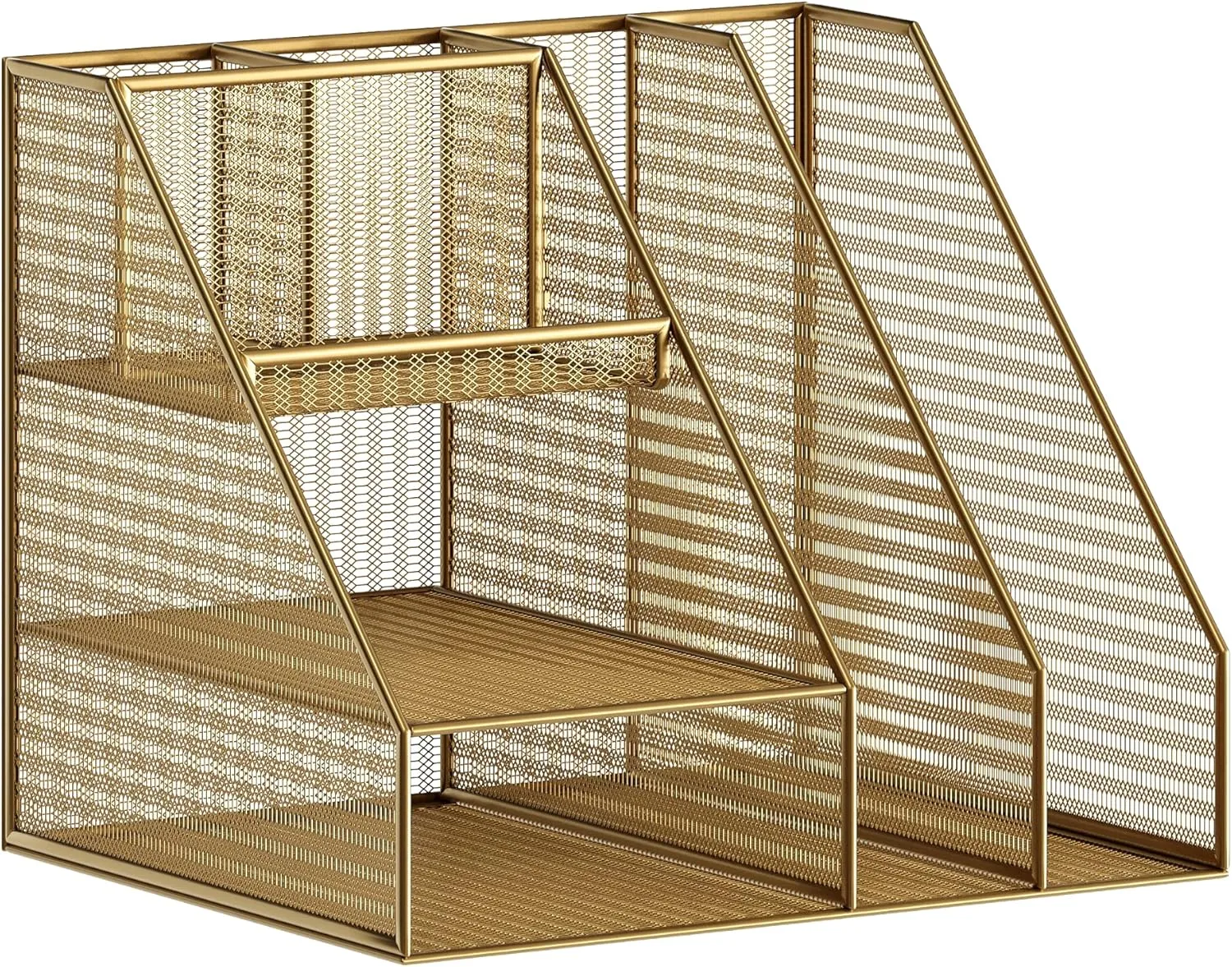 Martha Stewart Ryder Mesh Metal Large Desktop Organizer With Magazine File Holder, Pen Holder And Storage