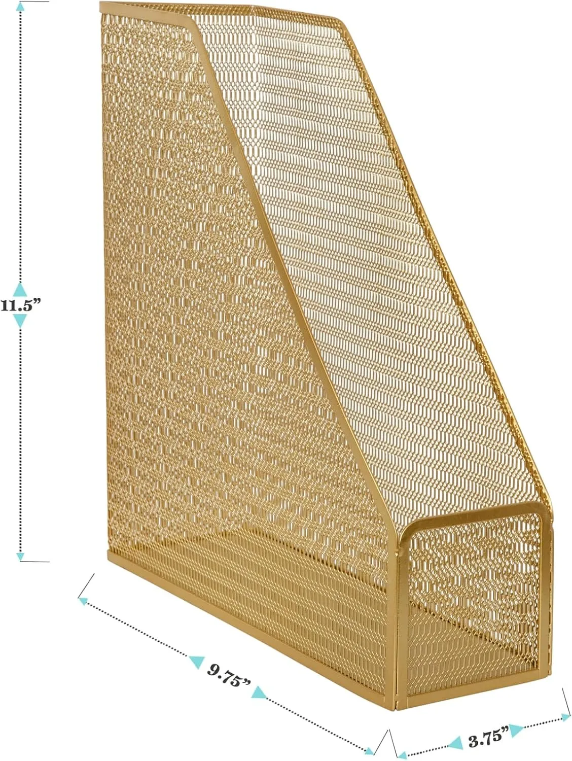 Martha Stewart Ryder Mesh Metal Single-Slot Magazine File Holder Desktop Organizer, 11-1/2inH x 3-3/4inW x 9-3/4inD, Gold