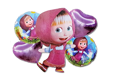 Masha & The Bear Theme Foil Balloons - Heart - (Pack of 5)