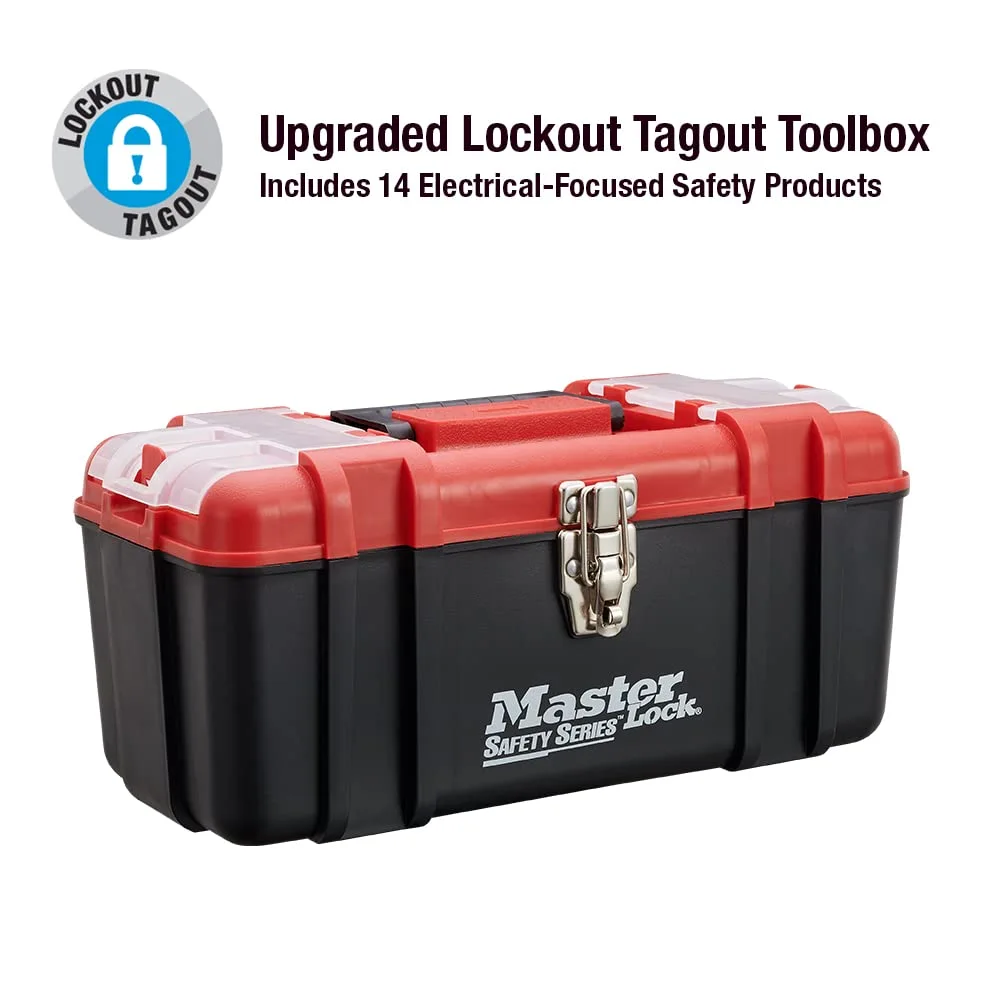 Master Lock 1457E410KA Group Lockout Kit, Red & S806 Adjustable Tagout Steel Cable, 5/32" Diameter