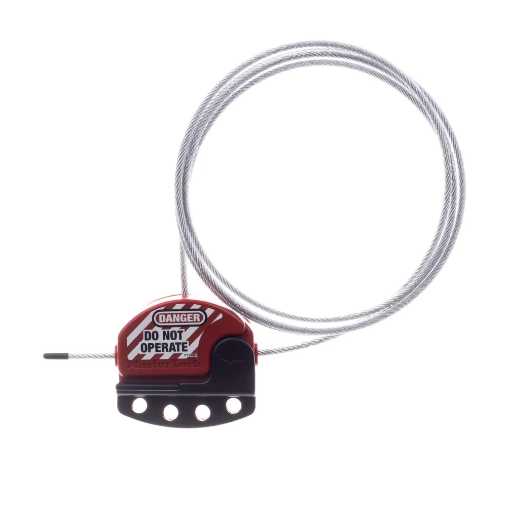 Master Lock 1457E410KA Group Lockout Kit, Red & S806 Adjustable Tagout Steel Cable, 5/32" Diameter