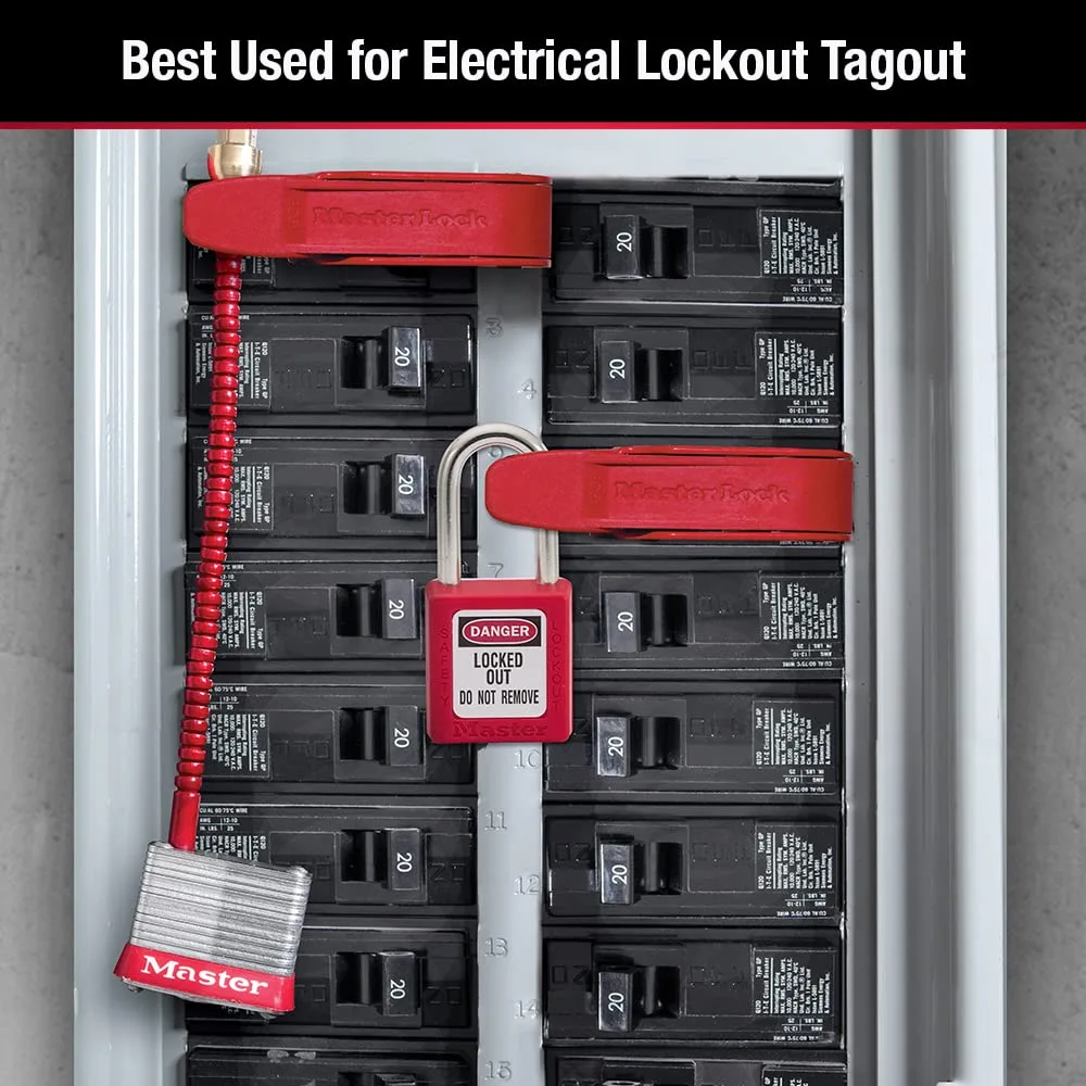 Master Lock 1457E410KA Group Lockout Kit, Red & S806 Adjustable Tagout Steel Cable, 5/32" Diameter