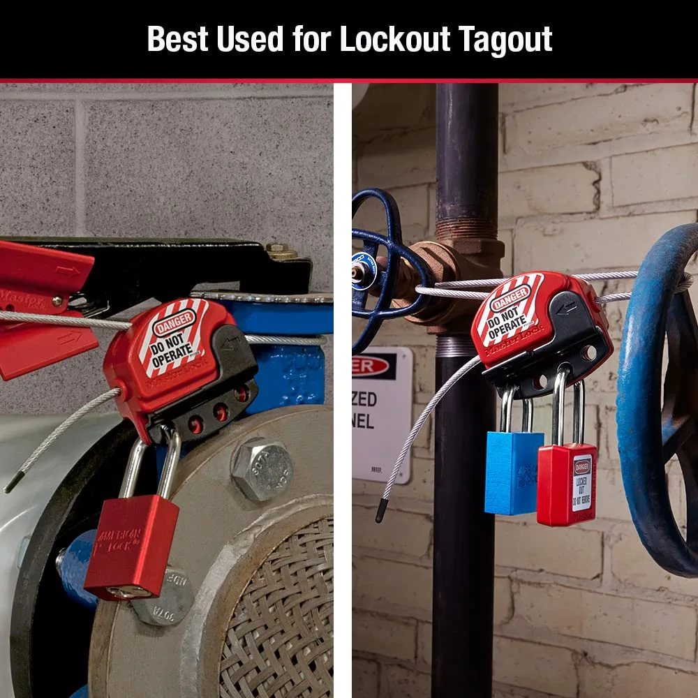 Master Lock 1457E410KA Group Lockout Kit, Red & S806 Adjustable Tagout Steel Cable, 5/32" Diameter