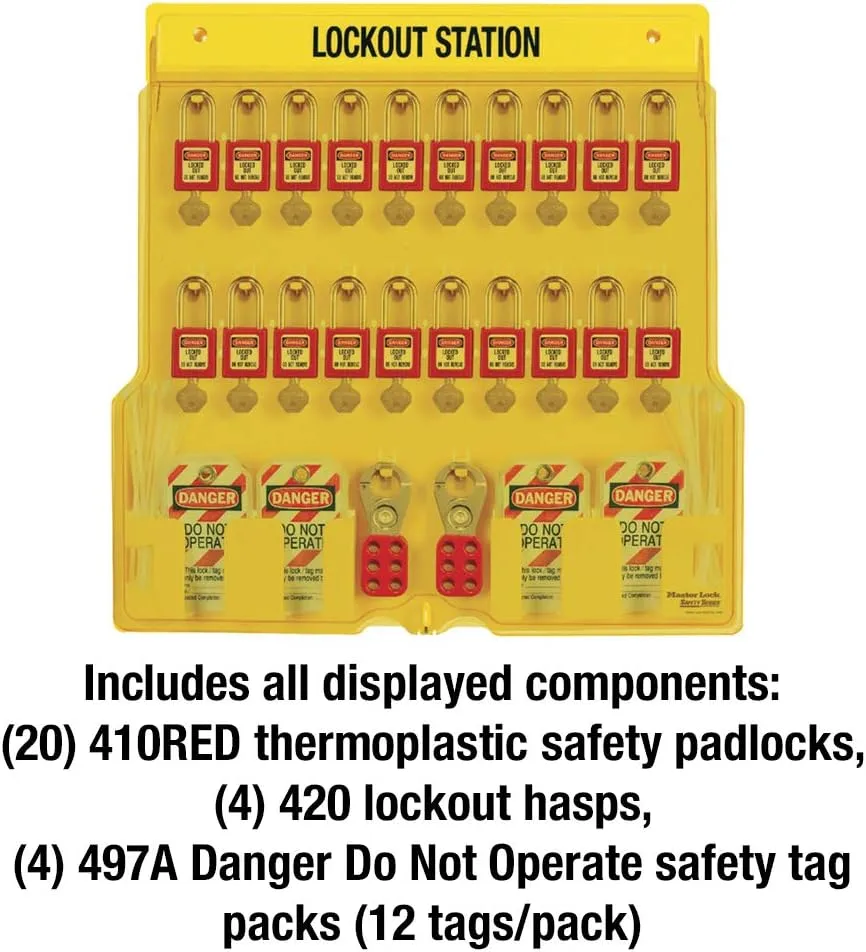 Master Lock 1484BP410 Lockout Tagout Padlock Station Includes 20 Zenex Padlocks