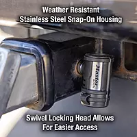 Master Lock Receiver Lock, 1/2 in. and 5/8 in. Swivel Head, Weather Resistant Trailer Coupler Locking Hitch Pin with Keys for Protecting Trailers, RVs, 2866DAT