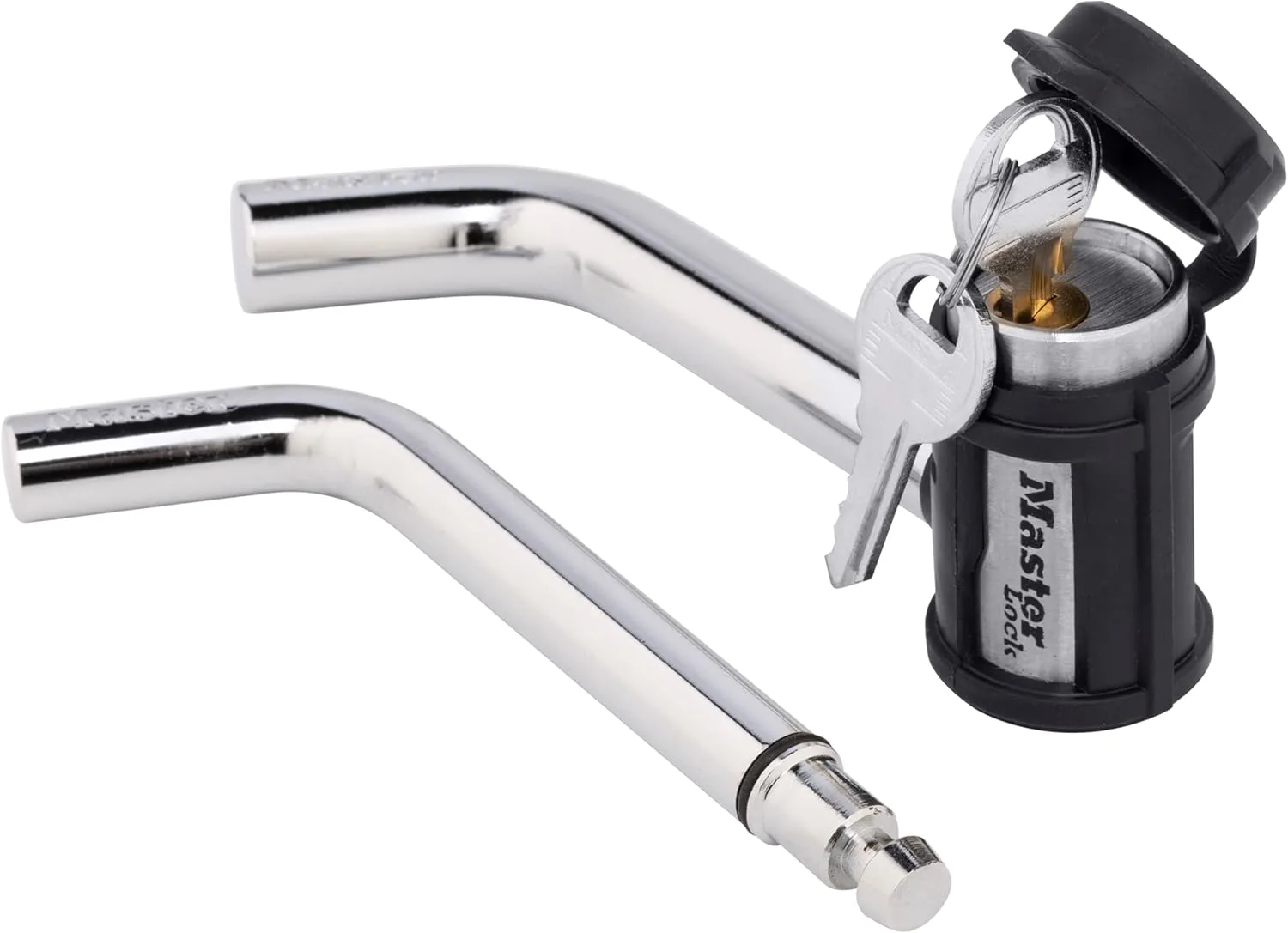 Master Lock Receiver Lock, 1/2 in. and 5/8 in. Swivel Head, Weather Resistant Trailer Coupler Locking Hitch Pin with Keys for Protecting Trailers, RVs, 2866DAT
