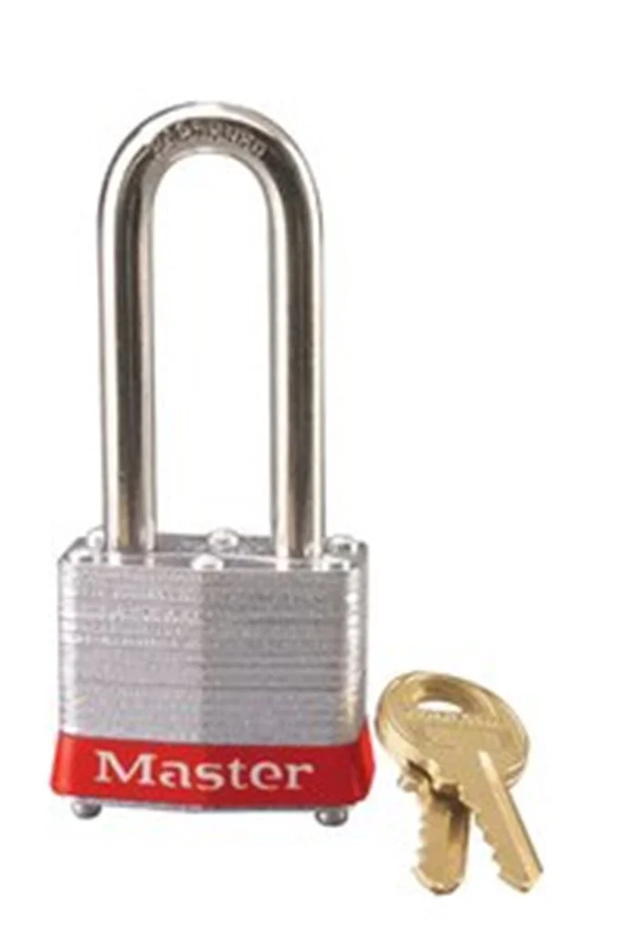 Master Lock - 3LHRED Safety Lockout Keyed Different Padlock 1-9/16-inch Body with 2-inch Extra Length Shackle, Red Bumper