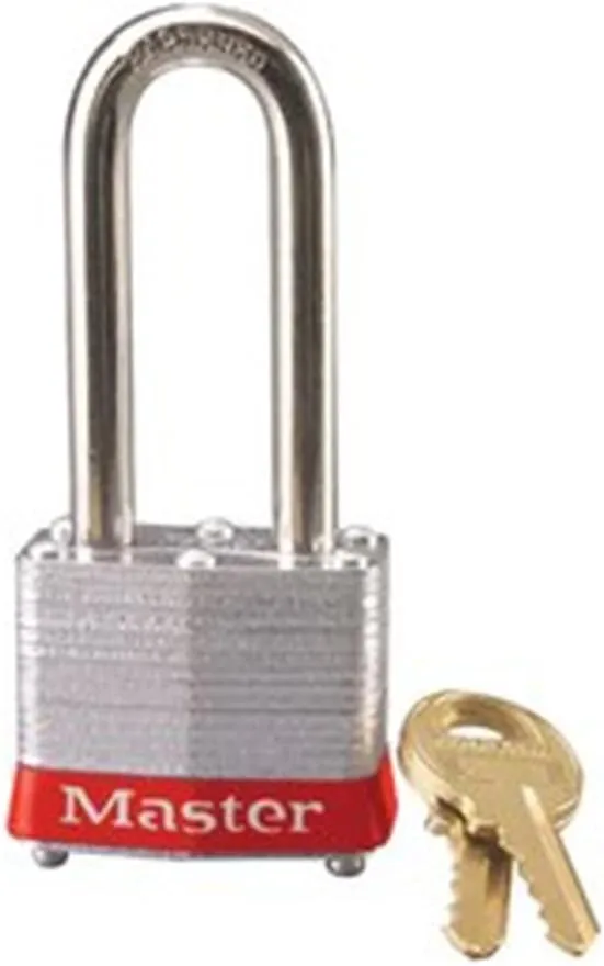 Master Lock - 3LHRED Safety Lockout Keyed Different Padlock 1-9/16-inch Body with 2-inch Extra Length Shackle, Red Bumper