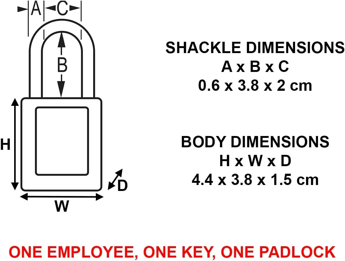 Master Lock - 410YLW Yellow 410 Xenoy Safety Padlock with Short Body, 1/4" x 1-1/2" Shackle (Pack of 6) 1-1/2" (3.8cm) wide