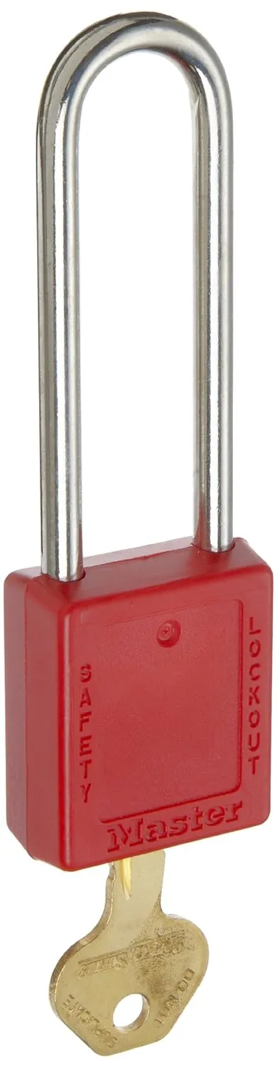Master Lock 410KALTRED Keyed-Alike Safety Lockout Padlock, Extra Length Shackle, Red Red 1