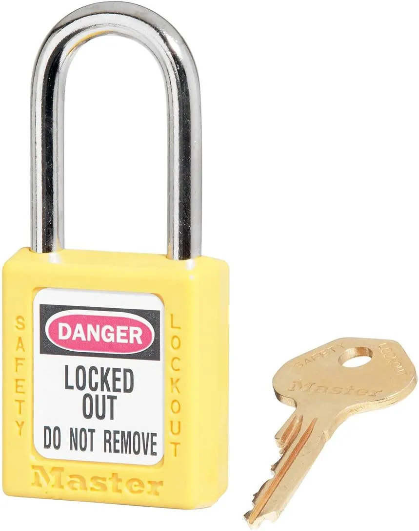 Master Lock - 410YLW Yellow 410 Xenoy Safety Padlock with Short Body, 1/4" x 1-1/2" Shackle (Pack of 6) 1-1/2" (3.8cm) wide