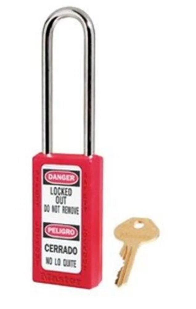 Master Lock 411LTRED Lockout Tagout Safety Padlock with Key, Extended Length Shackle