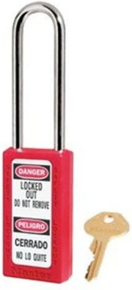 Master Lock 411LTRED Lockout Tagout Safety Padlock with Key, Extended Length Shackle