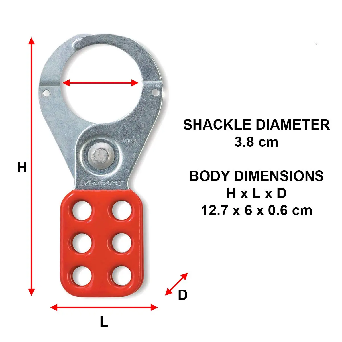 Master Lock 421 Lockout Tagout Hasp with Vinyl-Coated Handle and Extended Jaw, Red, "1-1/2"" Inside jaw Diameter"