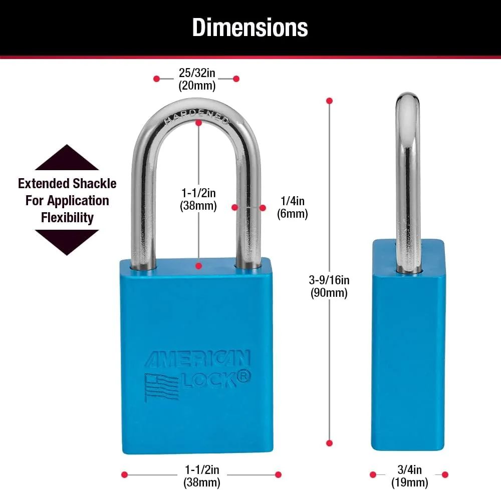 Master Lock® Solid Aluminum Padlock, 1/4 in dia, 1-1/2 in L x 3/4 in W, Blue (045-A1106BLU) Each