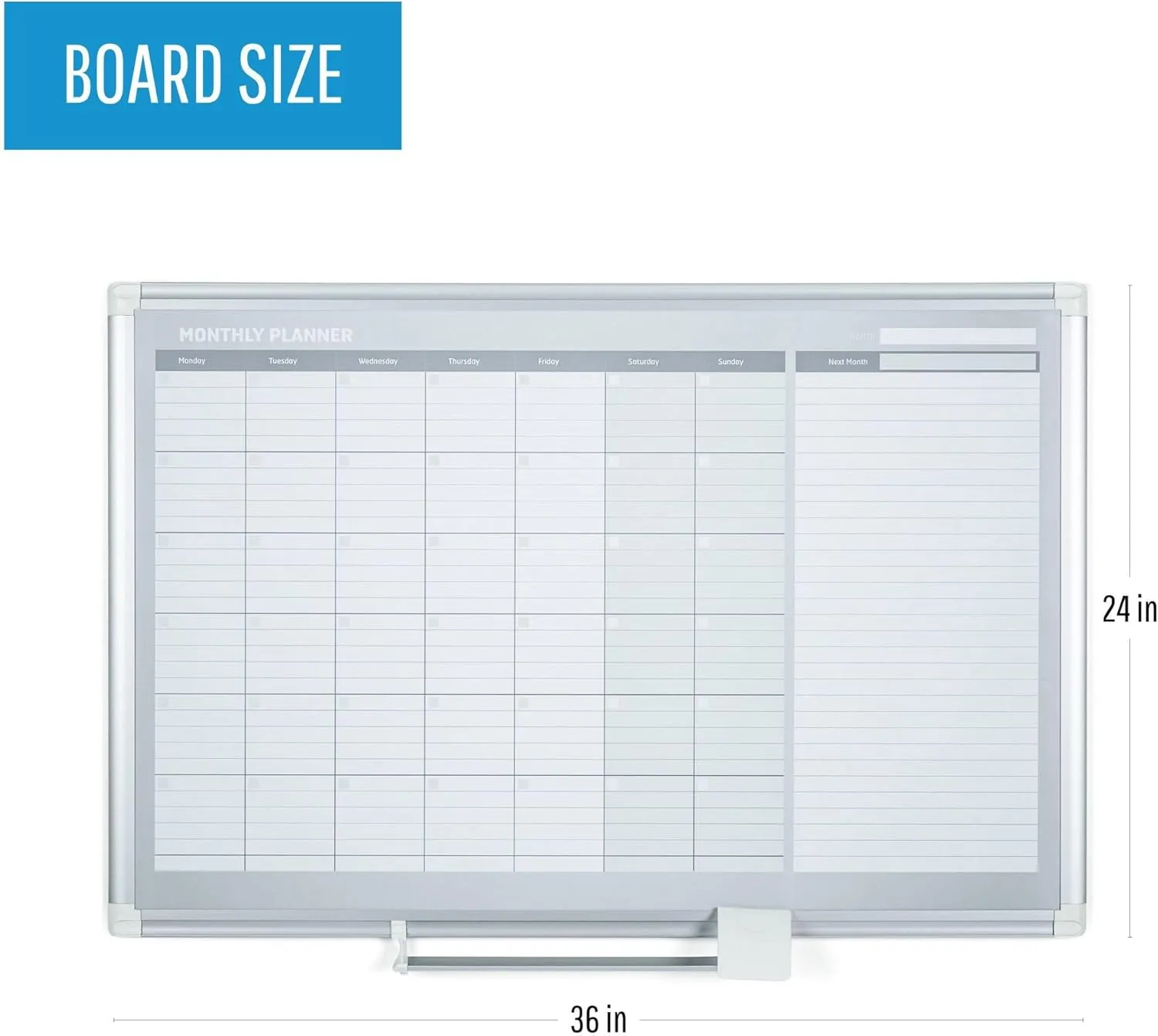 MasterVision Magnetic Dry-Erase Monthly Planner Board, 36 x 24 in, Aluminum Frame