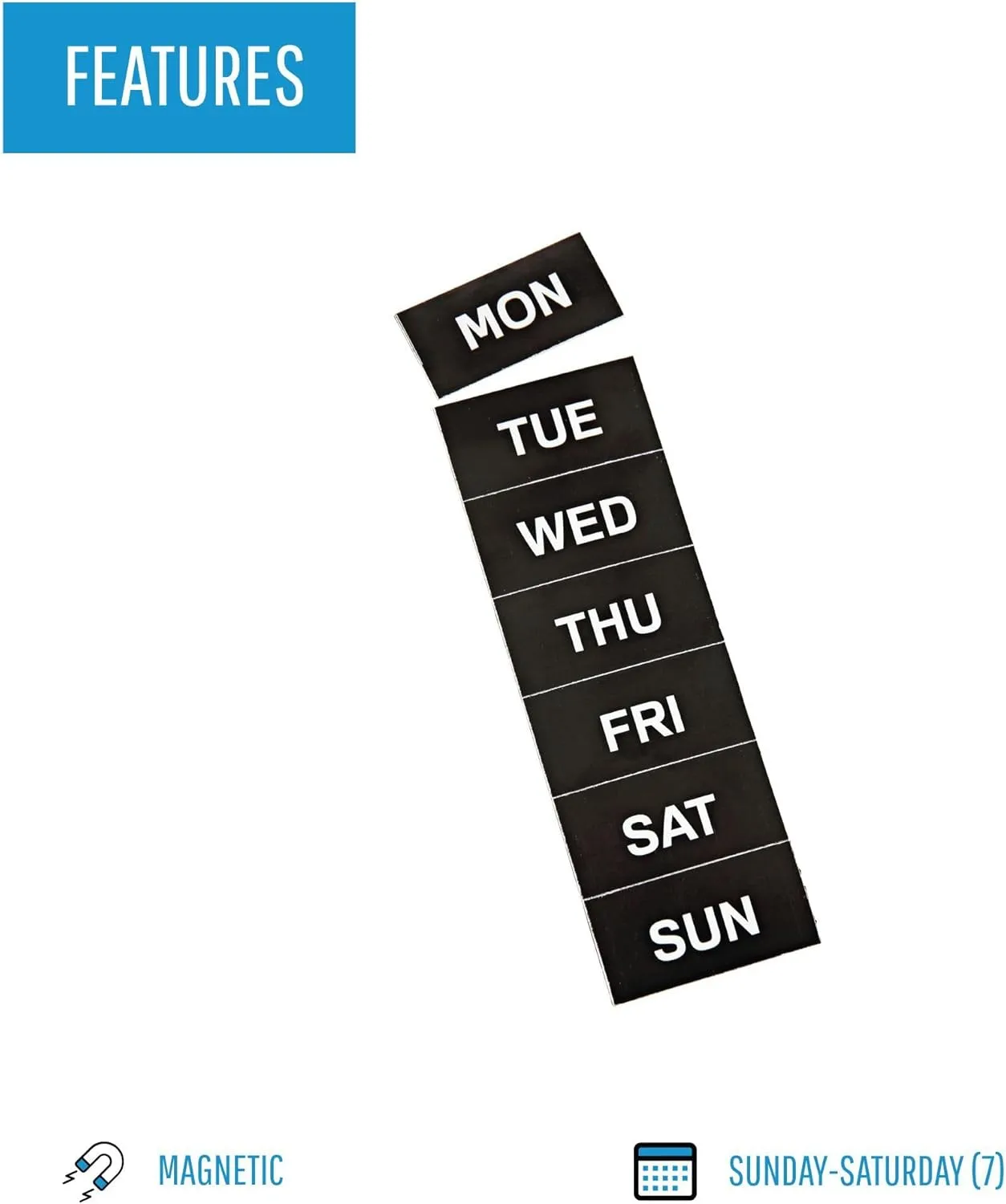 MasterVision Days of The Week Magnets, 1 x 2 Inches Each, 7 Magnets, Black/White