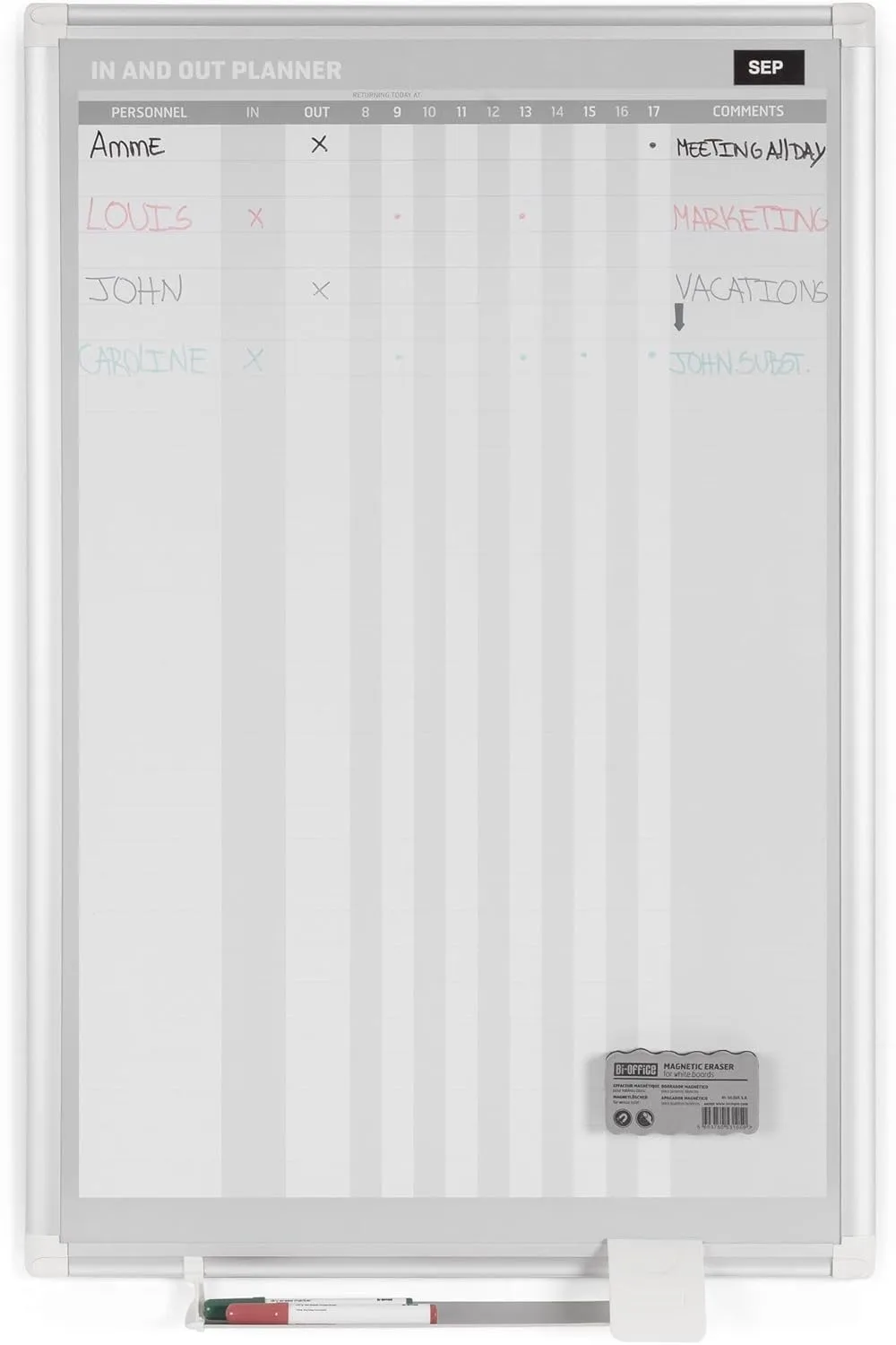 MasterVision Magnetic In/Out Vertical Planner Board 24W x 36H Aluminum Frame Silver