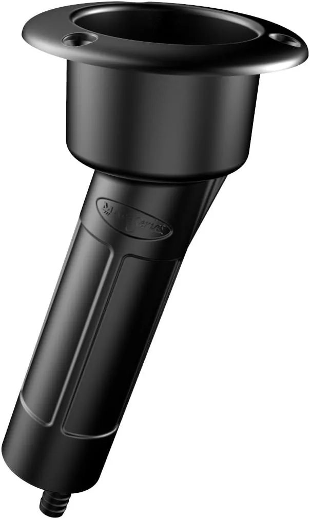 Mate Series Plastic 15° Rod & Cup Holder - Drain - Round Top - Black