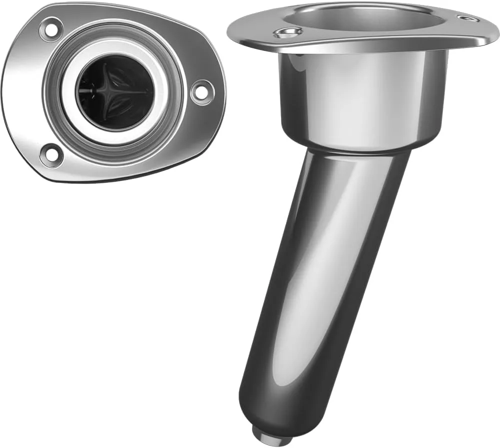 Mate Series Stainless Steel 15° Rod & Cup Holder - Drain - Oval Top