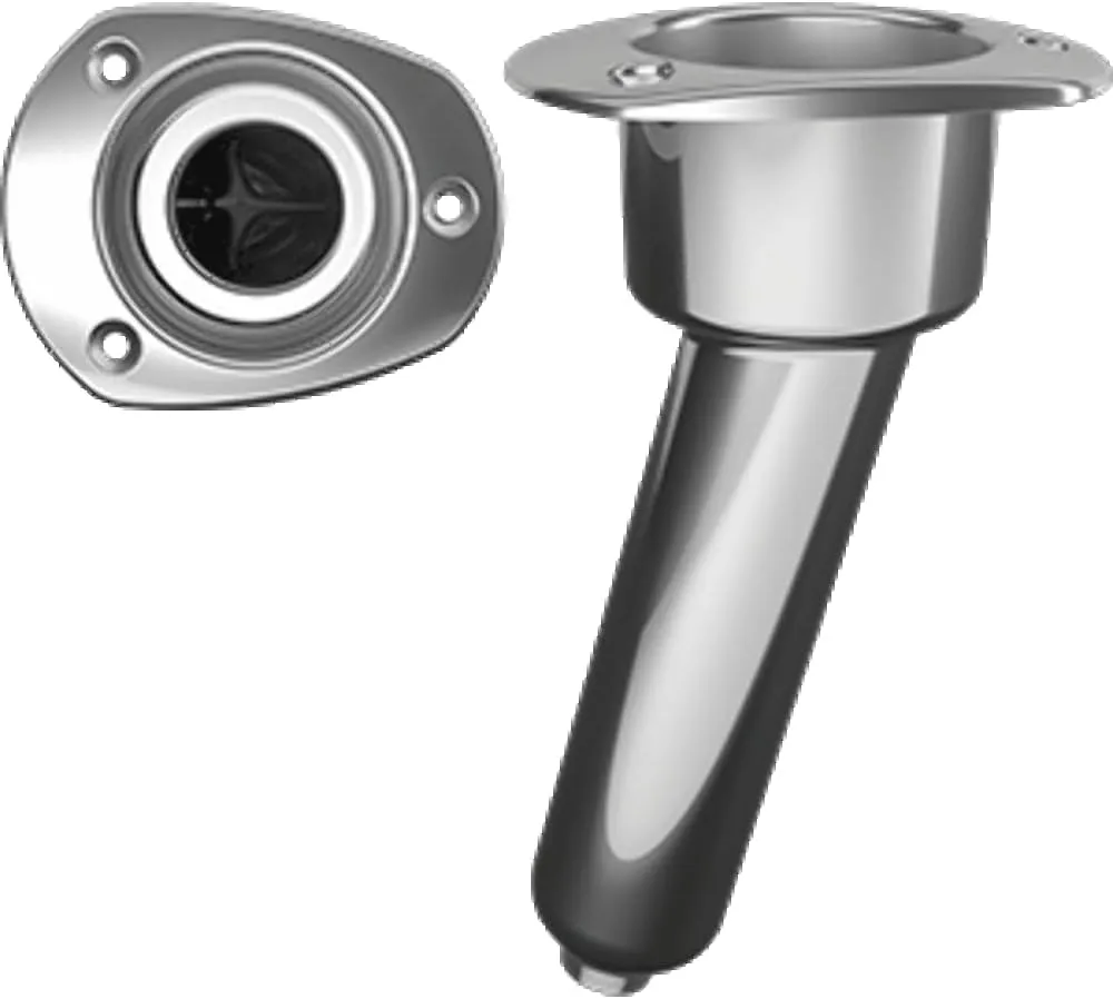 Mate Series Stainless Steel 15° Rod & Cup Holder - Drain - Oval Top