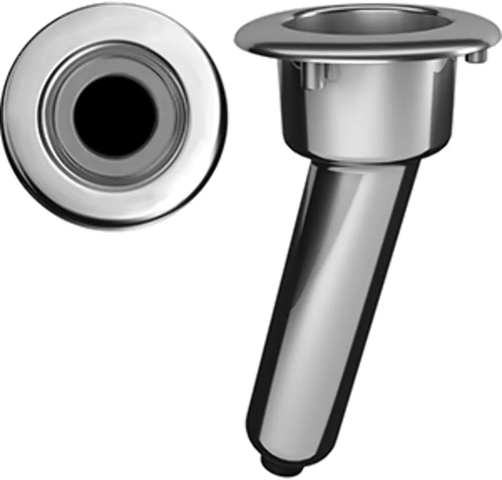 Mate Series Elite Screwless Stainless Steel 15° Rod & Cup Holder - Drain - Round Top